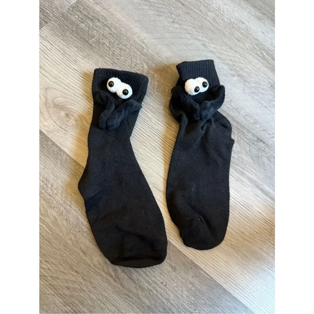 Black Over Ankle Socks Googly Eyes Magnetic Hands Excellent Condition